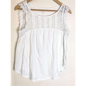 GAP Lace Cap Sleeve T-Shirt Top Sz S White